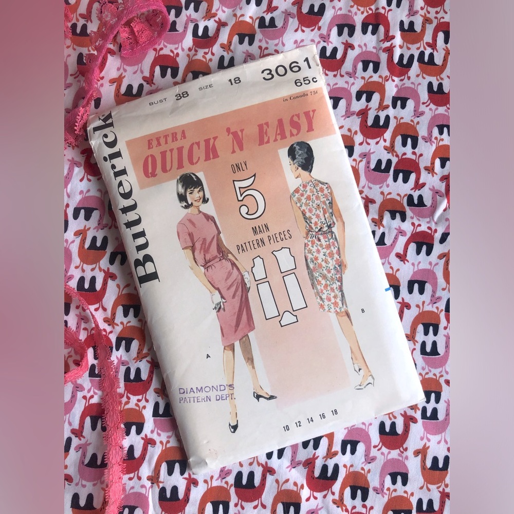 Butterick 3061 pattern size 18 early 1960’s sewing pattern
